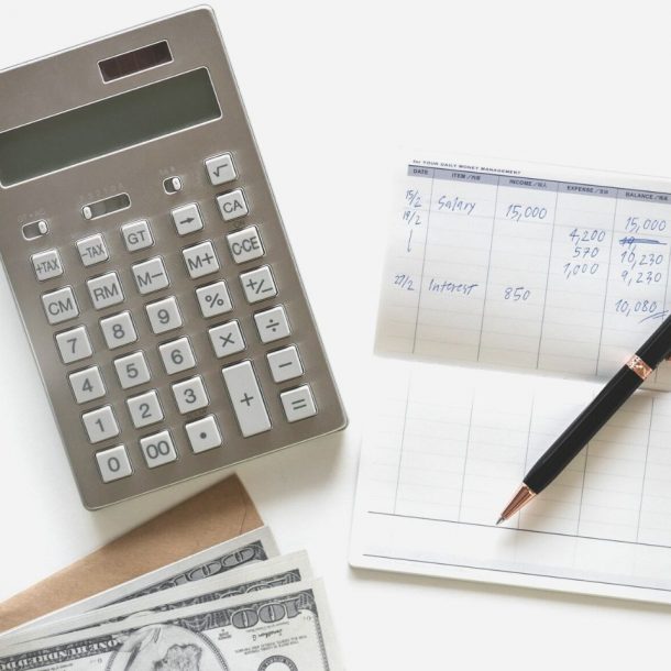 flatlay of calculator on desk