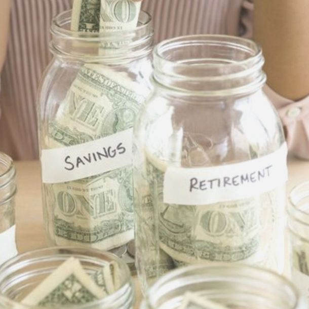 money in multiple jars with diiferent labels