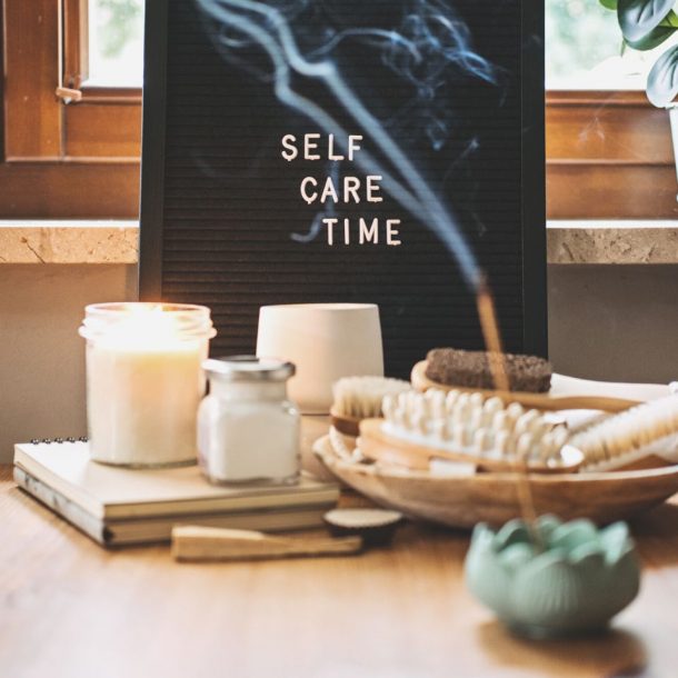 self-care, wellness concept with letter board text self-care