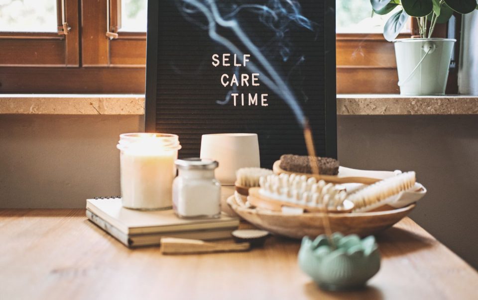 self-care, wellness concept with letter board text self-care