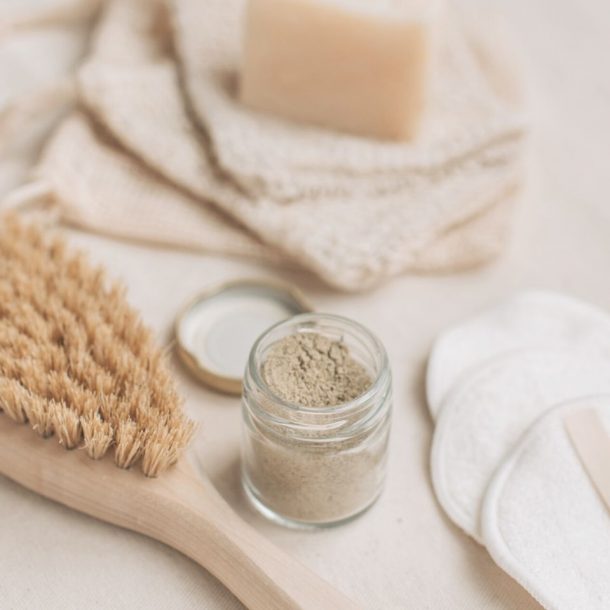 self-care items flatlay
