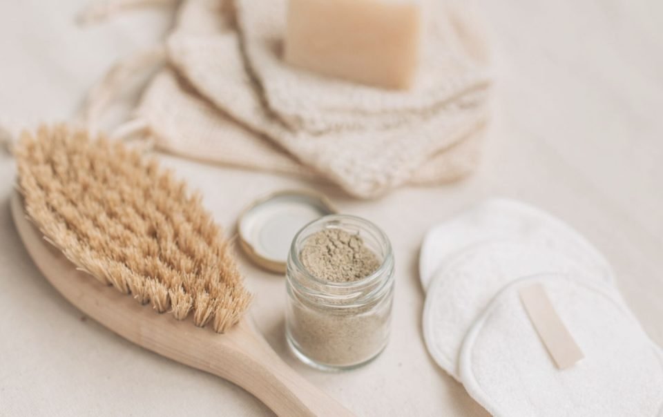 self-care items flatlay