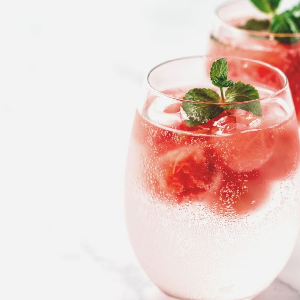 watermelon ice with sparkling water in glasses