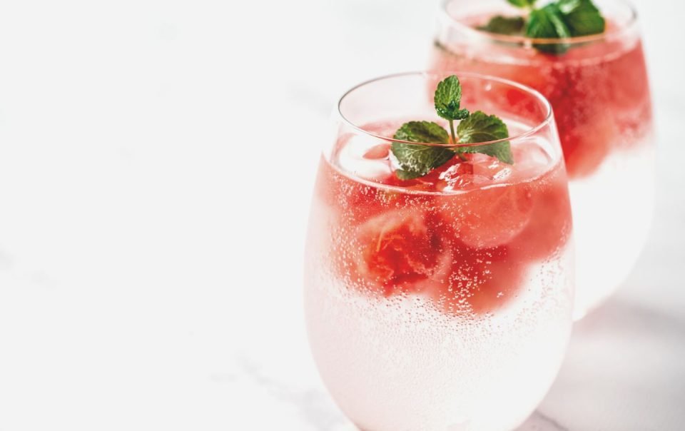 watermelon ice with sparkling water in glasses
