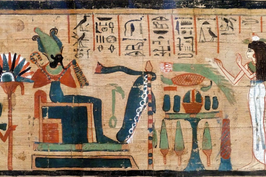 An ancient Egyptian painting showing a god and goddess. A glimpse into the divine world of ancient Egypt.